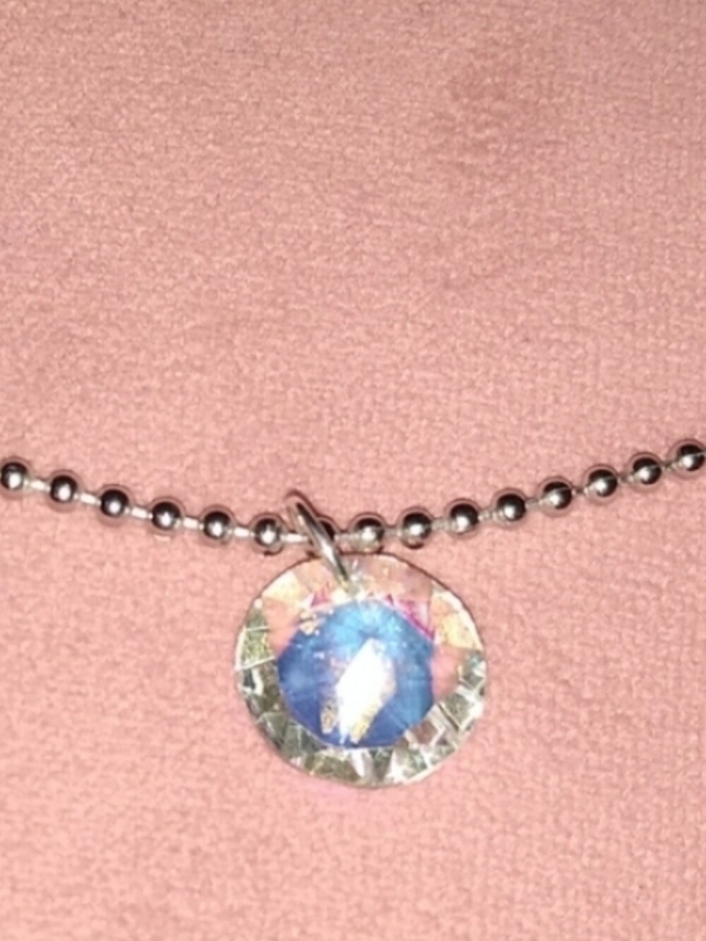 Rainbow AB Round Crystal Pendant Necklace Silver Ball Link Chain Choker or Long